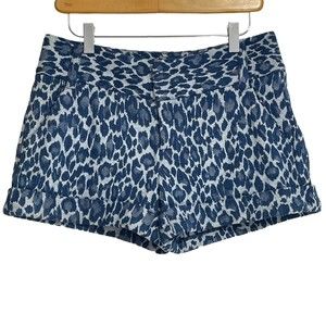 Alice + Olivia Women’s Cady Shorts Size 4 Blue Leopard Jacquard Print Cuffed